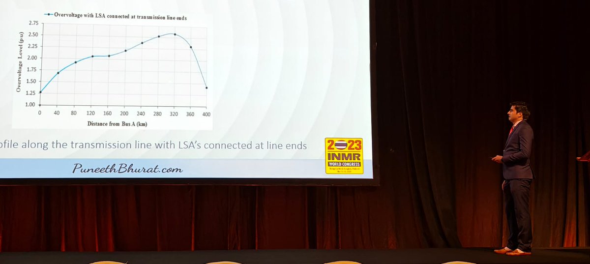 PuneethBhurat's tweet photo. It was an honour to present my work on Line Surge Arresters at the #INMRWorldCongress2023 in Bangkok, Thailand. Hats off to the energetic Marvin Zimmerman for steering such a huge congregation smoothly. Thanks to Florent Giraudet for allowing me to present my work. #INMR https://t.co/4ai7pDBYc3