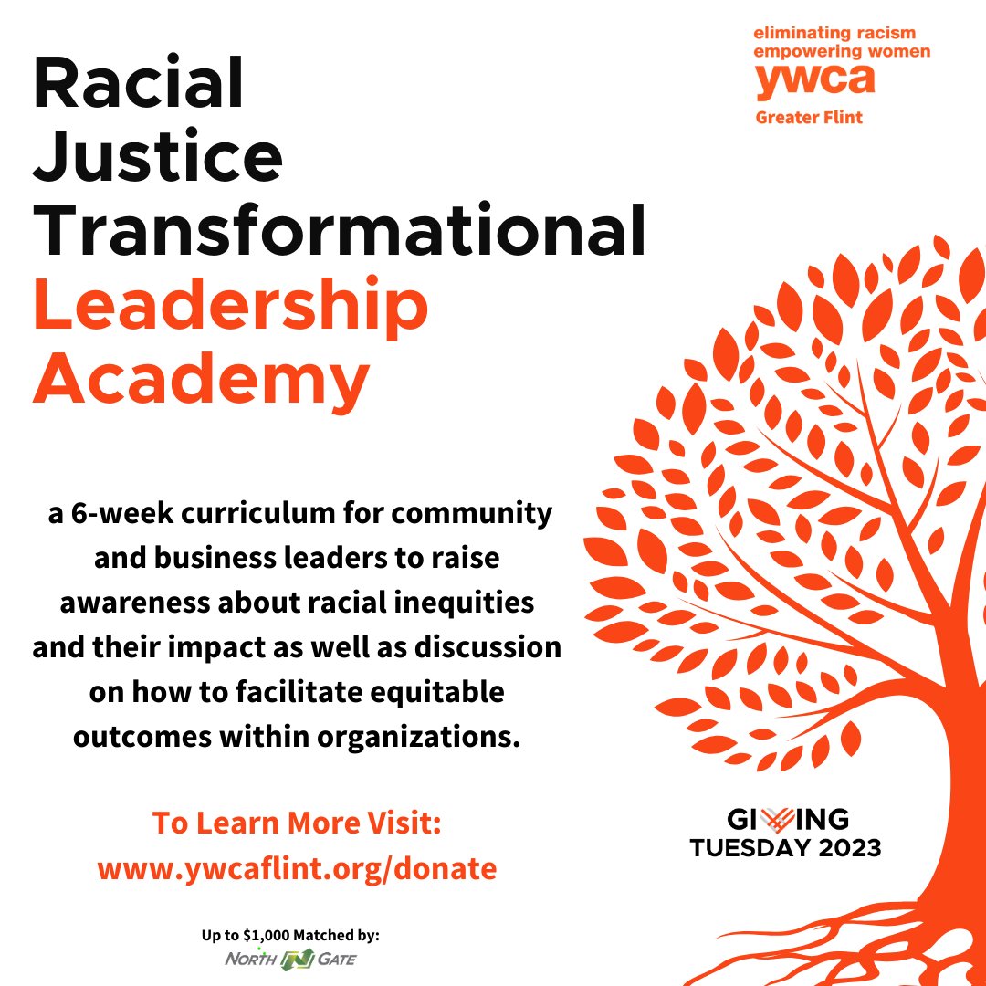 1 day to #GivingTuesday and today we are highlighting our Racial Justice programs.  Call for more information.  Your support is important for all of us and it's the perfect time to give back at ywcaflint.org/donate
