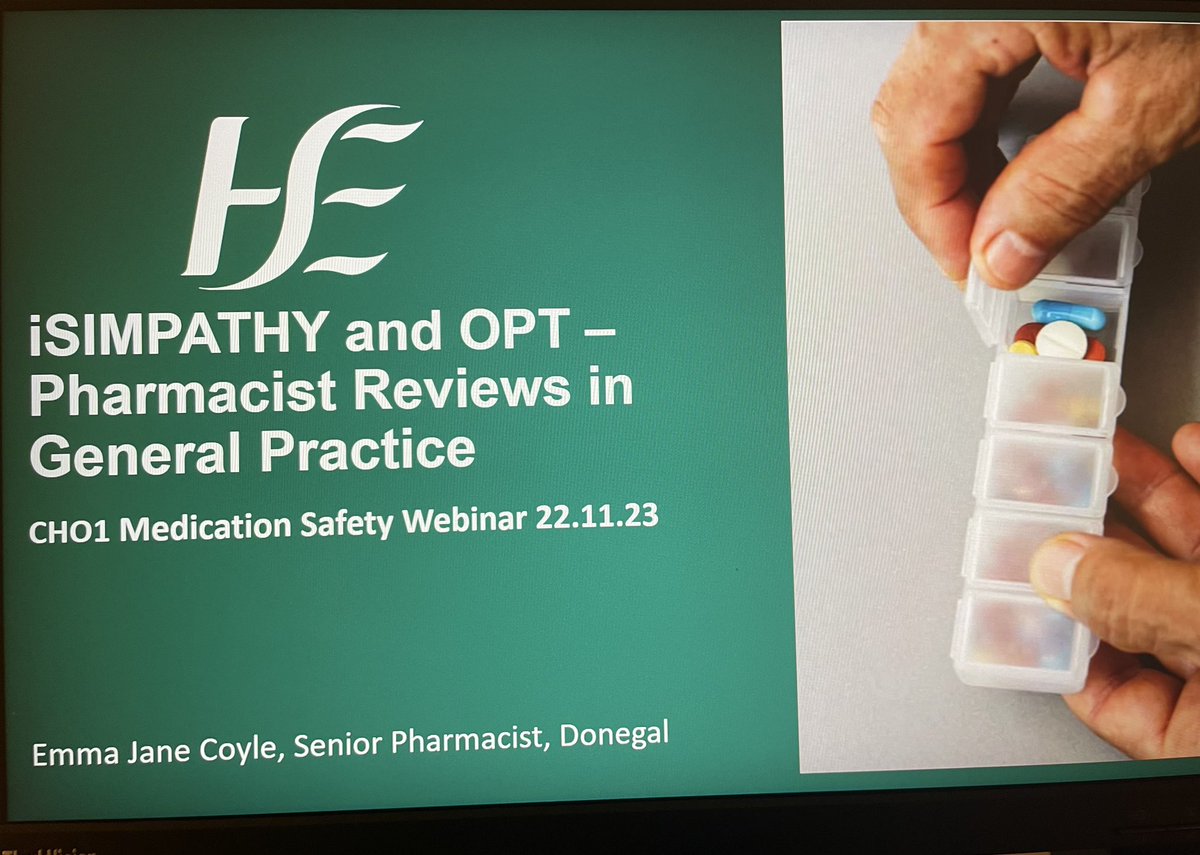 Delighted to present @iSIMPATHY and OPT service, delivering comprehensive medicines reviews in general practice at the @HSECommHealth1 medication safety webinar today. Fabulous presentations from all panelists!