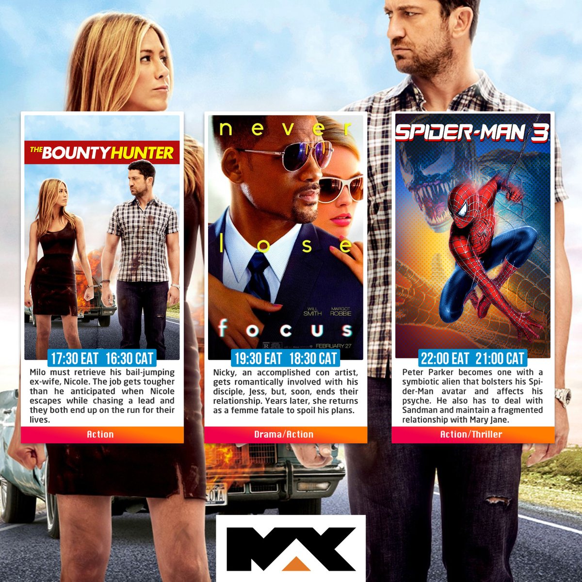 azamtvzw's tweet photo. #Movies tonight on #MBCMax (134) on #AzamTVDecoder.
🎬TheBountyHunter 🎬Focus 🎬SpiderMan3
Available on the Plus/Play Packages https://t.co/k7jleBU9Lb