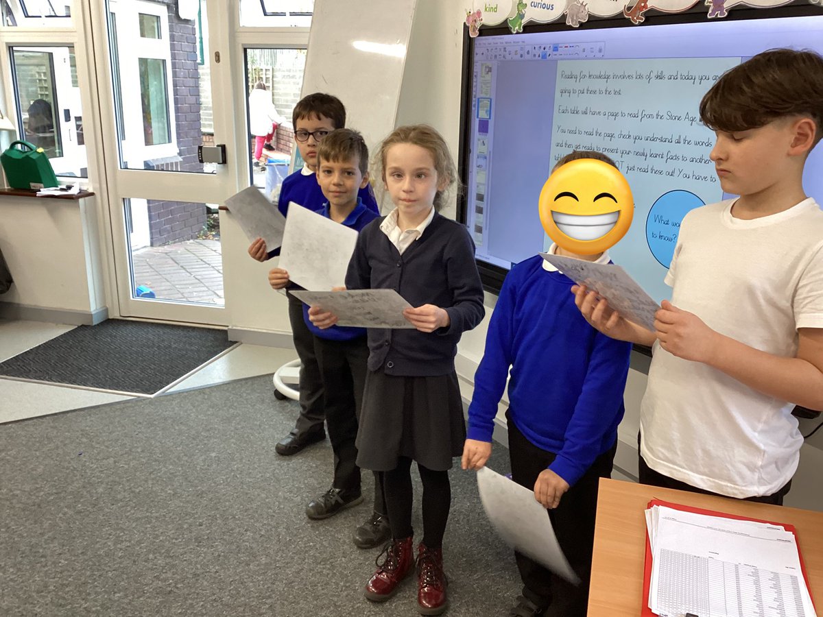 Fosse_TMET's tweet photo. Mrs Stokes’ year 3 whole class reading group showed great #fmcourage today when presenting our knowledge about the Stone Age we have learnt from our book! #fmreading #fmenglish https://t.co/TbfMjwCS49