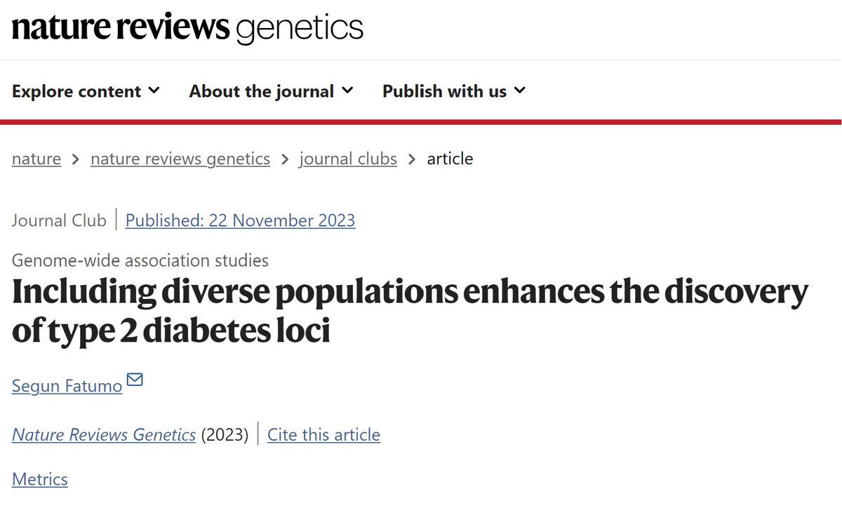 By unravelling the genetic architecture of T2D across diverse ancestral backgrounds, we can pave the way for more effective personalized medicine and a healthier future for all. rdcu.be/drKfb