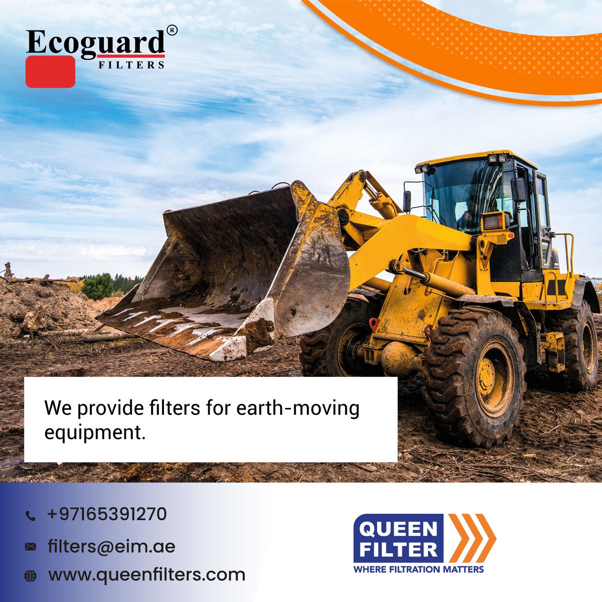 We provide filters for earth-moving
equipment.
To Get an online quotation of your required filters,
You can buy world-class filters at #queenfilters
📞 :+971 65391270
✉ : filters@eim.ae

 #fuelfilters #lubefilters #airfilters #hydraulicsfilters
#ecoguardfilters