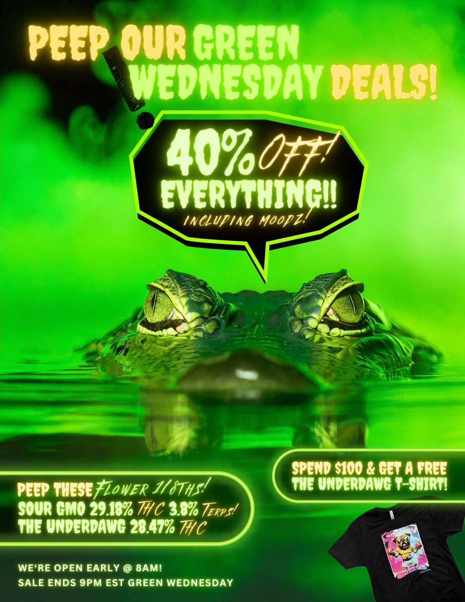 It's Green Wednesday &amp; We're Open an Hour Early Today!

Plus! 40% Off EVERYTHING! 

Stop by &amp; See our Budtenders or Shop Online @ growhealthy.com #cannabisculture #cannabisculture #greenwednesday