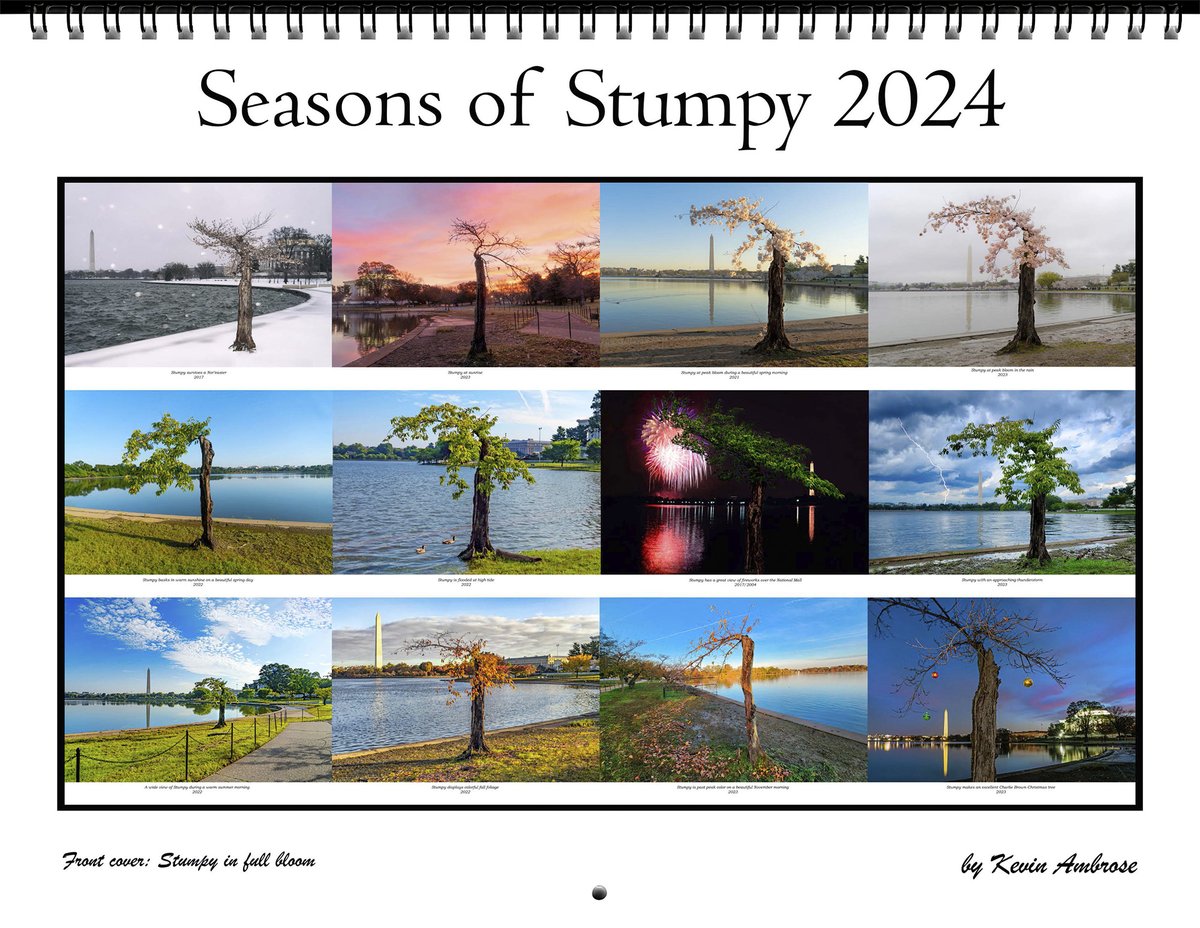 For fun, I created a 2024 Stumpy calendar. 12 months of Stumpy! See Stumpy in snow, at sunrise, with blossoms, in floodwater, with fireworks, storms, and fall foliage. And check out Christmas Stumpy for Dec. Here's a link: dcstormchaser.com/calendars-2024