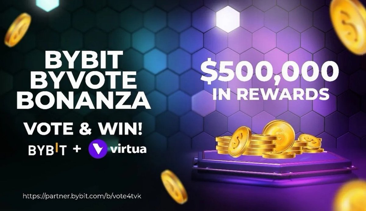 📣📣 Join the $525,000 $TVK Token Giveaway by voting for Virtua $TVK on Bybit's ByVote event! All User's [ Old + New ] 🔍 Step I. Registration 🔒 partner.bybit.com/b/47995 ✅ Step II. KYC Completion 💰 Step III. Fund Deposit (Minimum 100$ USDT and maximum 10,000$ USDT ) 🗳️ Step…