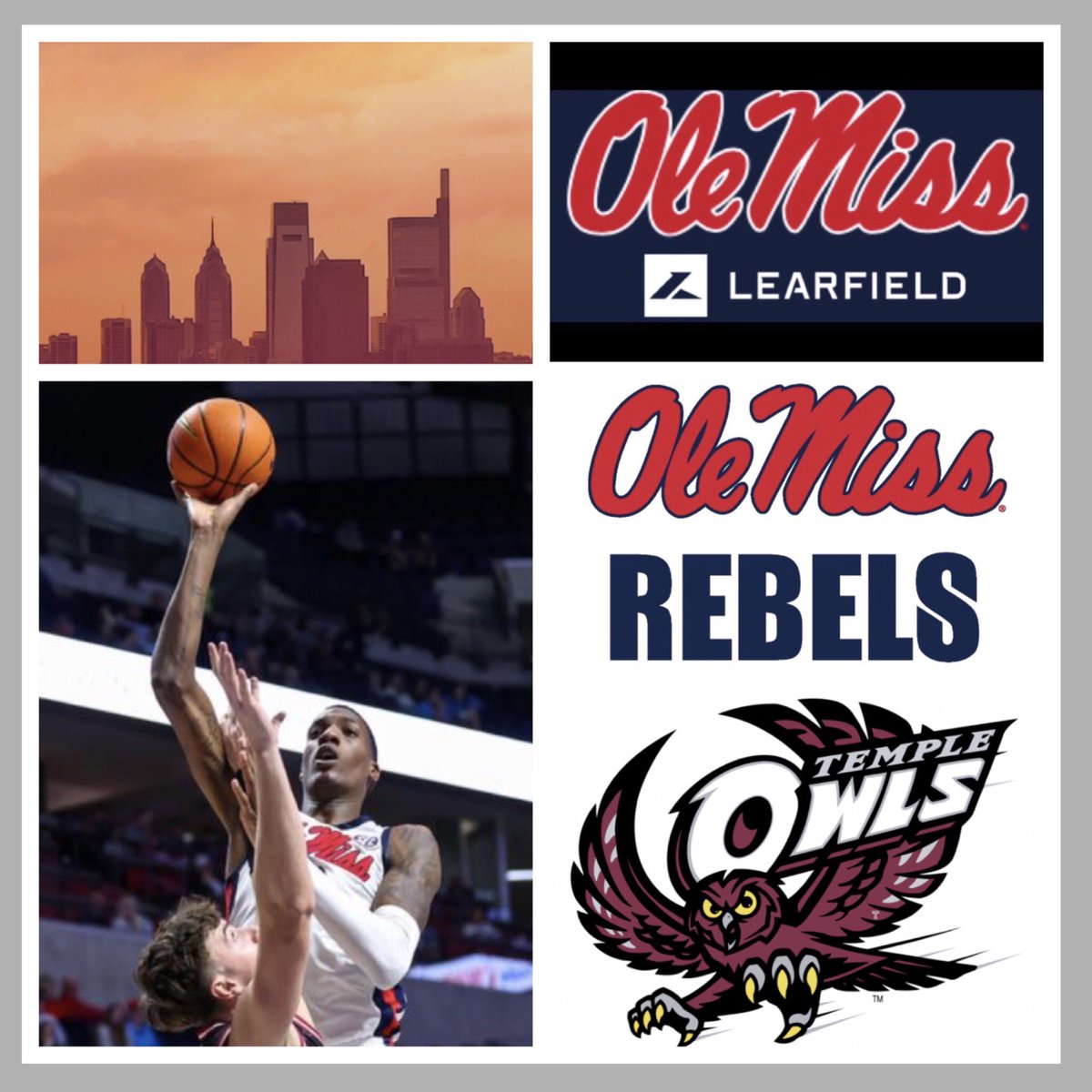 This afternoon @OleMissMBB will battle Temple in the 1st road game of the year. Tip is 2:30pm central & airtime is 2pm on the @OleMissNetwork with @Eli560 & @thduker. Listen 🎧 ⬇️ 📻 local station 📱 @OleMissSports app 💻 online olemisssports.com/watch/?Live=87…