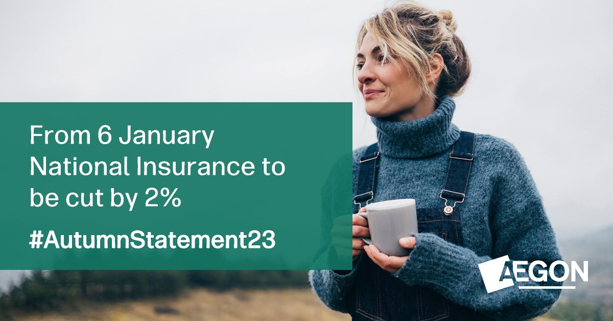 AegonUK's tweet photo. Employee National Insurance rates are currently set at 12% on incomes between £12,570 and £50,270. This is to drop to 10% on 6 January. #AutumnStatement23 https://t.co/foLjCVfUAs