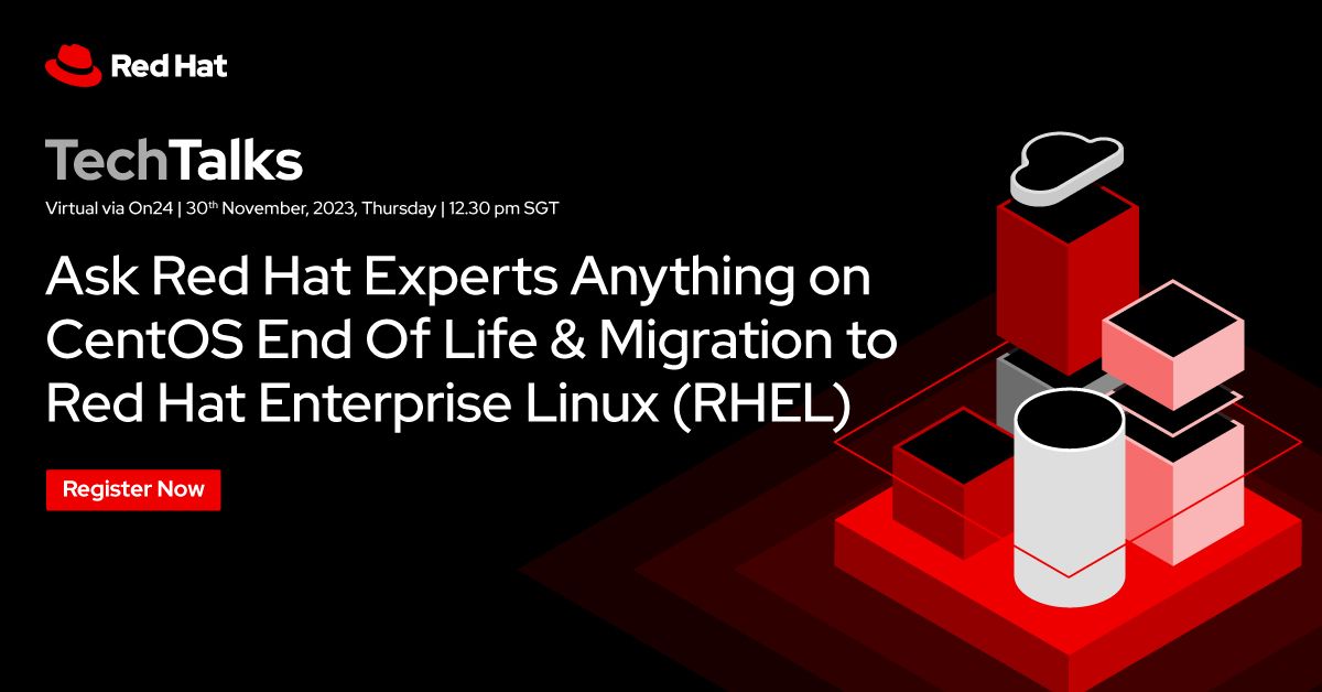 redhatindia's tweet image. Questions on the pending retirement of CentOS and subsequent move to #RHEL? Get all your answers and more when you register for our webinar: red.ht/3sIvZfq

#CentOSMigration #RHELWebinar #LinuxFuture #TechInsights