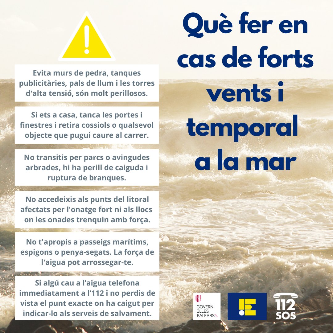 Emergències 112 Illes Balears (@emergencies_112) on Twitter photo ⚠️MOLTA PRECAUCIÓ!
Des d'<a href="/Emergencies_112/">Emergències 112 Illes Balears</a> us demanam molta precaució i seguir aquests consells de prevenció🔽 ⚠️MOLTA PRECAUCIÓ!
Des d'<a href="/Emergencies_112/">Emergències 112 Illes Balears</a> us demanam molta precaució i seguir aquests consells de prevenció🔽