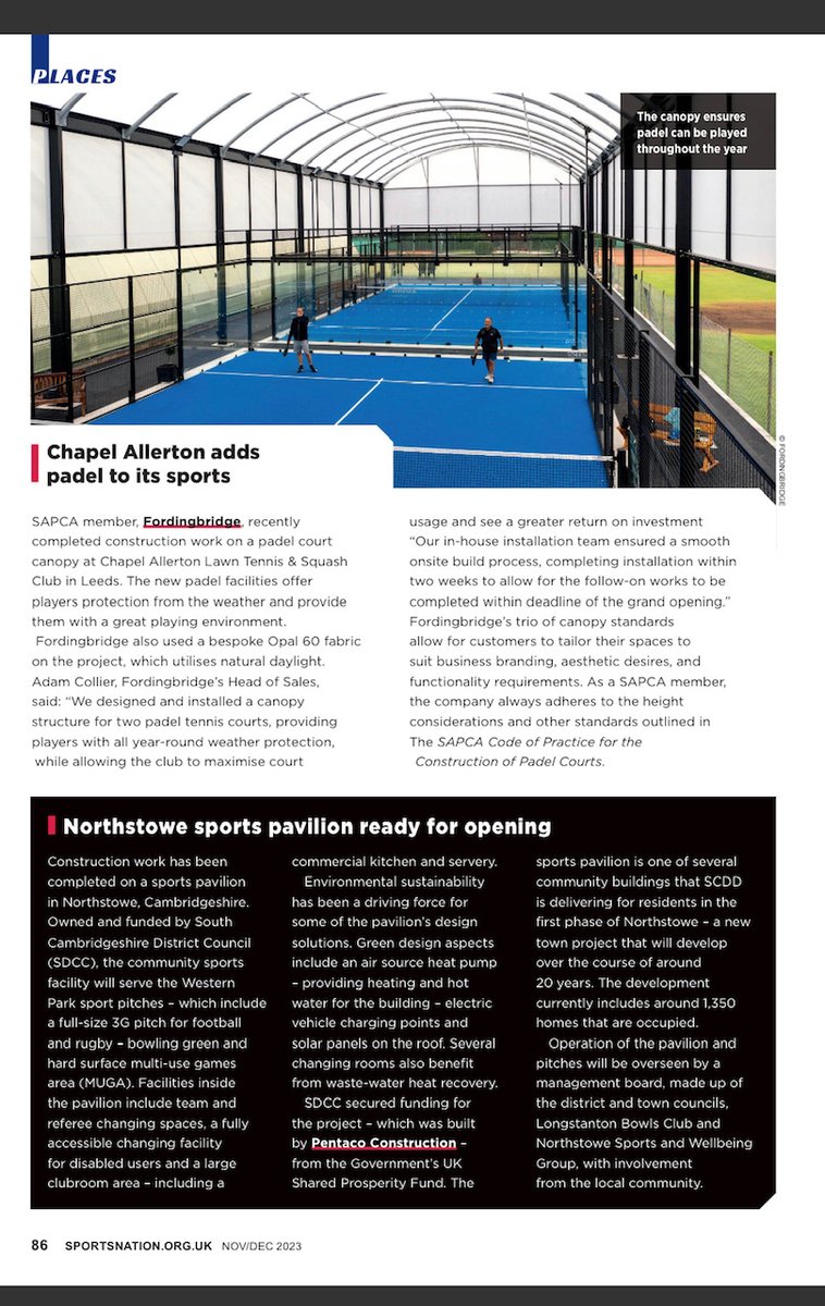 Delighted to have 2 of our recent projects feature in the UK Sports Industry magazine @sportsnationmag 🙌

Featured in the latest issue are our 2 new tracks at installed at @manchesterunited's training ground and also our stunning blue PadePro™ courts for @propadelcourts 👏