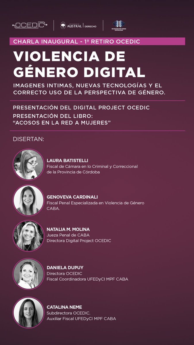 En el marco inaugural del primer retiro presencial que realiza OCEDIC los invitamos mañana a disfrutar de la Charla inaugural y Magistral, transmitida desde Córdoba sobre Violencia de género digital. Inscripción gratuita en el siguiente link!! 
lnkd.in/dhBbrXff