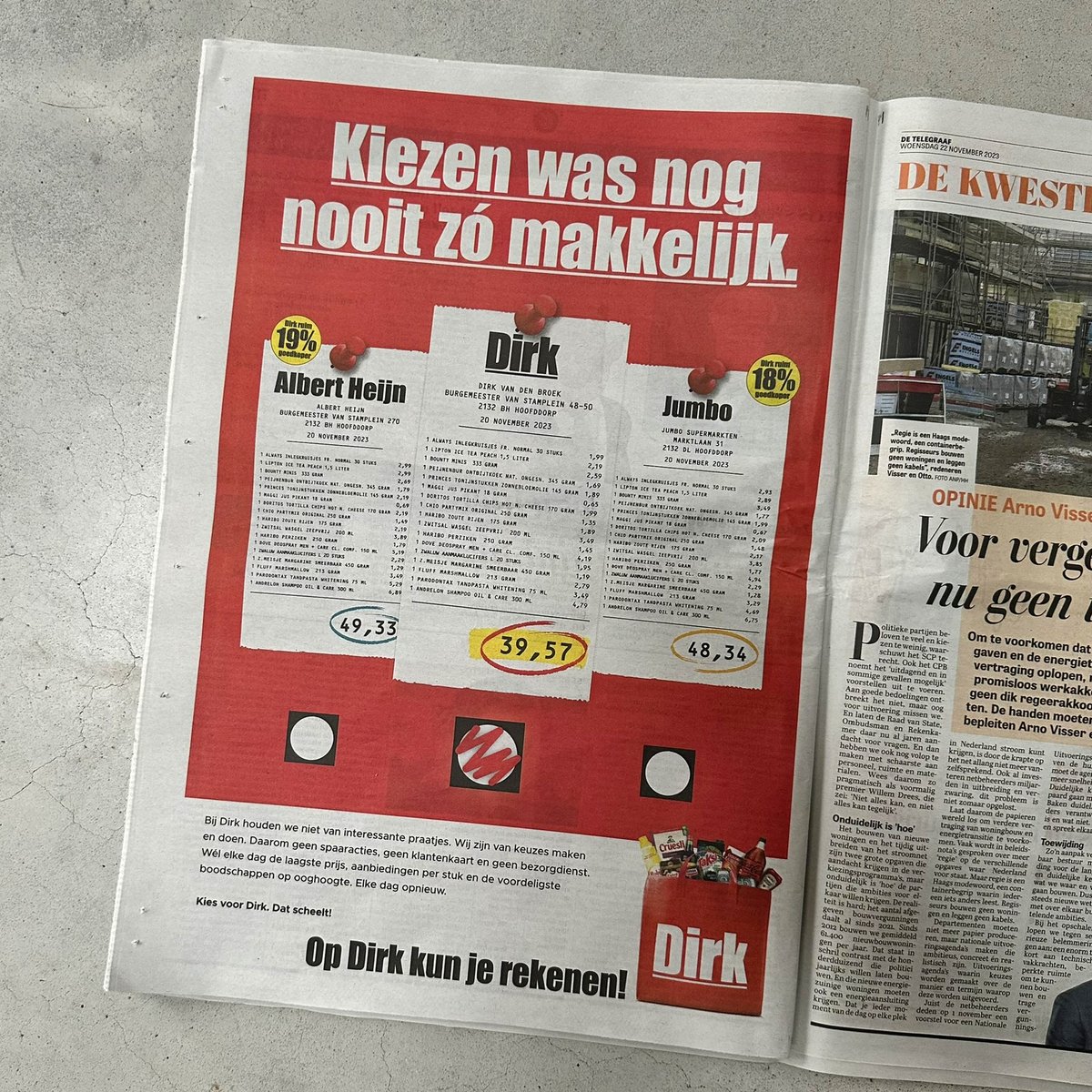 MartijnKonings's tweet image. We gaan vandaag naar de stembus. Veel mensen vinden het lastig kiezen. Ik maakte een advertentie voor Dirk. Hele pagina in een aantal landelijke dagbladen. Dirk blij. Ik ook. Groetjes.