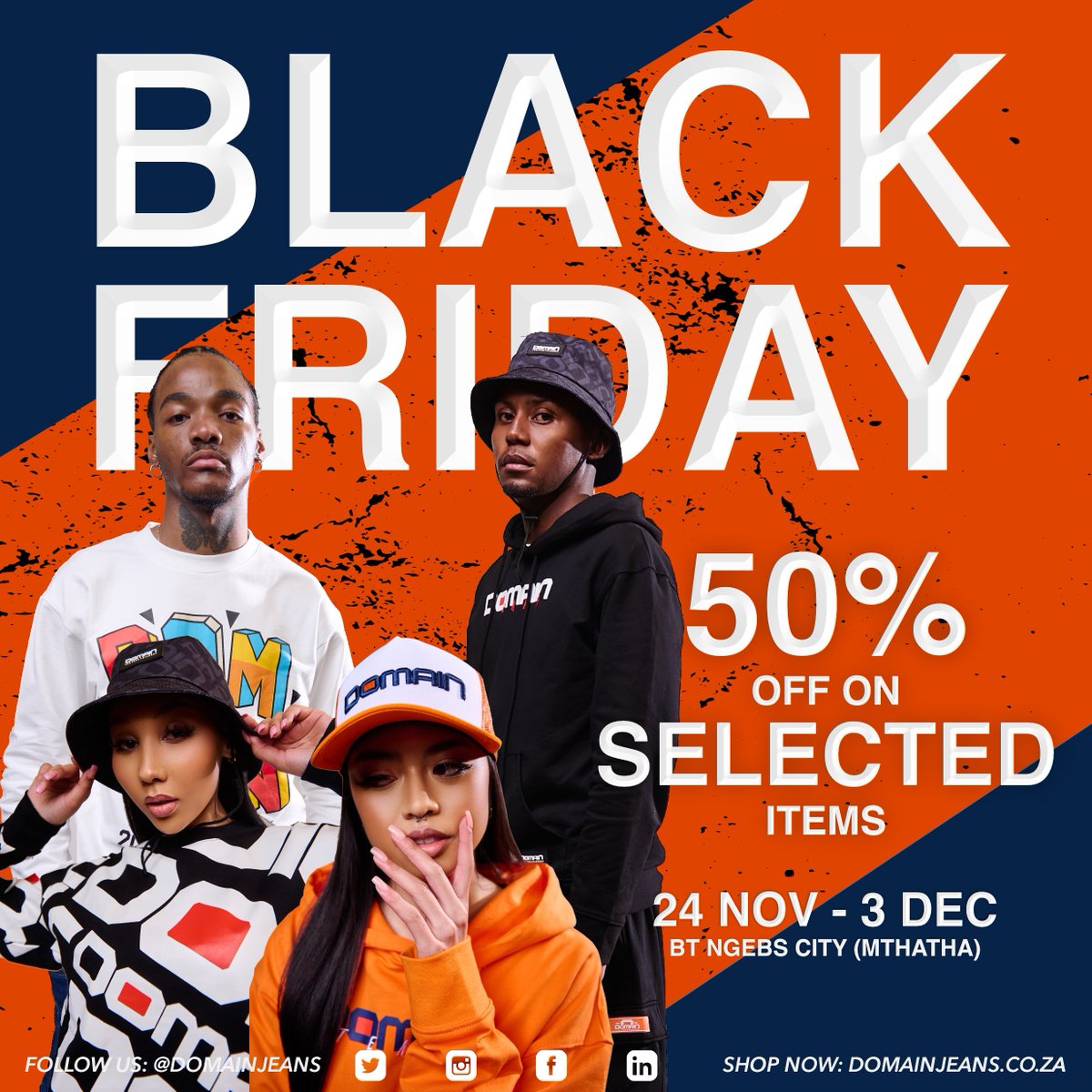 DomainJeans's tweet image. STARTING THIS FRIDAY!!!

Visit us and get yourself some quality pieces in time 
for the festive season. 

We have 50% off on selected items In-store and online at domainjeans.co.za

#TheFreeThinkers