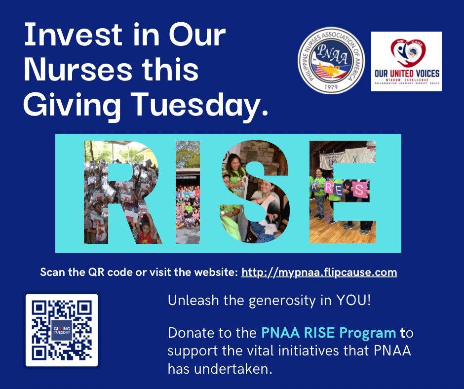 PNAA GIVING TUESDAY 2023
Join us in giving back this #GivingTuesday! Scan the QR code or visit the website mypnaa.flipcause.com 

RISE (#Resilience, #Innovation &amp; #Research, #Scholarship, #Empowerment) Program