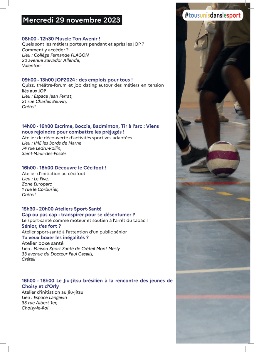 cdos94's tweet image. Pour leur troisième édition, la Préfecture du 94 organise les journées départementales de l’égalité des chances du 28 au 30 novembre et la clôture le 1 décembre 2023.
 
 #sport #sportpourtous #sportsante #valdemarne #JDEC #sportinclusion #JOP2024