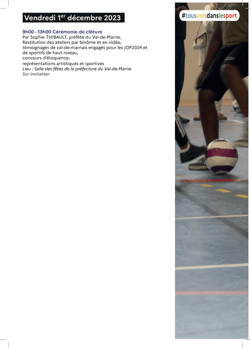 cdos94's tweet image. Pour leur troisième édition, la Préfecture du 94 organise les journées départementales de l’égalité des chances du 28 au 30 novembre et la clôture le 1 décembre 2023.
 
 #sport #sportpourtous #sportsante #valdemarne #JDEC #sportinclusion #JOP2024