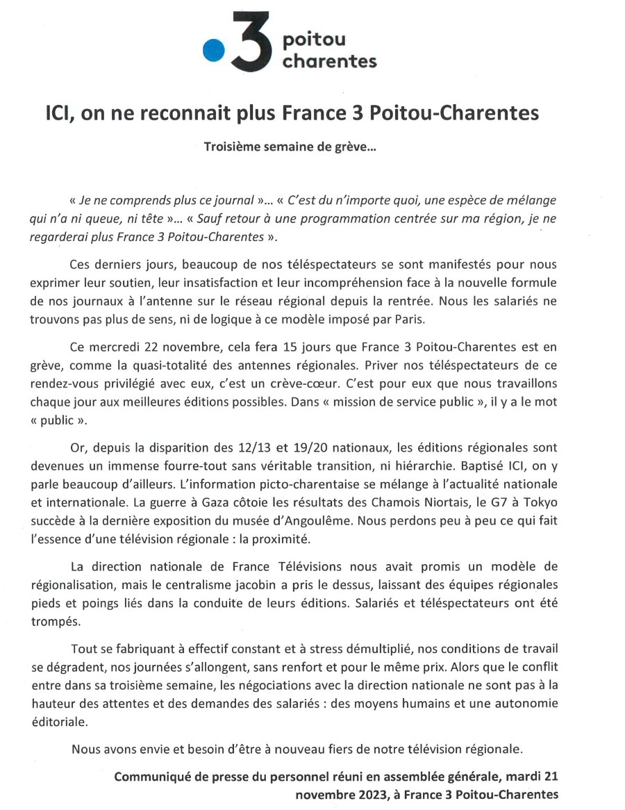 fabienpaillot's tweet photo. Trois semaines de grève!
Soutien aux confrères et consœurs de @F3PoitouChtes https://t.co/HEfwyDqQzG