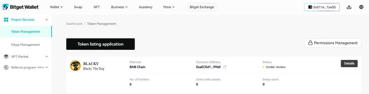 To All of You,🐶

Our application for a DEX listing on BITGET WALLET has been successfully submitted. Following our officially debut on November 27 at 15 UTC, Blacky will soon be accessible for trades on Bitget Wallet.
web3.bitget.com/en/business/se…
#BSC #BNB #MEMEchallenge #Memes #100x