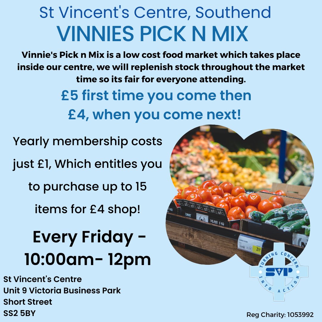 s_southend's tweet photo. Feast on Friday! 🍇🍞 St. Vincent's Low-Cost Food Market is your ticket to quality at a steal. Join us for affordable delights! 🛒✨ #FoodieFriday #AffordableFeast https://t.co/naiIovSq0Q