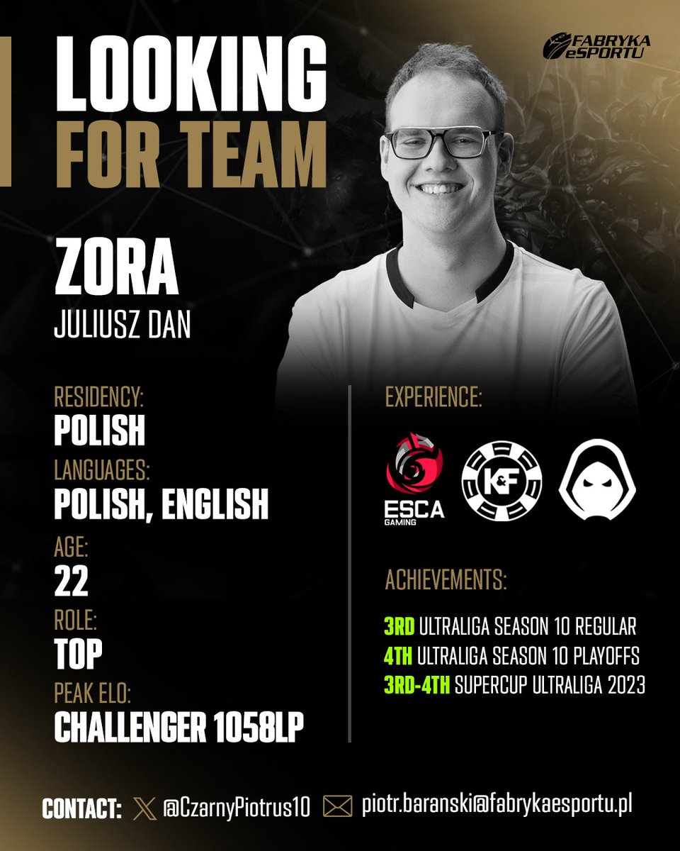 Hello!
After finishing Ultraliga Super Cup with <a href="/_ForsakenGG_/">Forsaken</a> I am now seeking new opportunities.

Please feel free to reach out to me for additional information and VODs
lolpros.gg/player/zora

References: <a href="/LastSurvivorPL/">LastSurvivor</a> <a href="/JovianLoL/">Alex Srg</a> <a href="/Vounghuard/">Vounghuard</a>
❤️&amp;🔁 are greatly appreciated 🥰