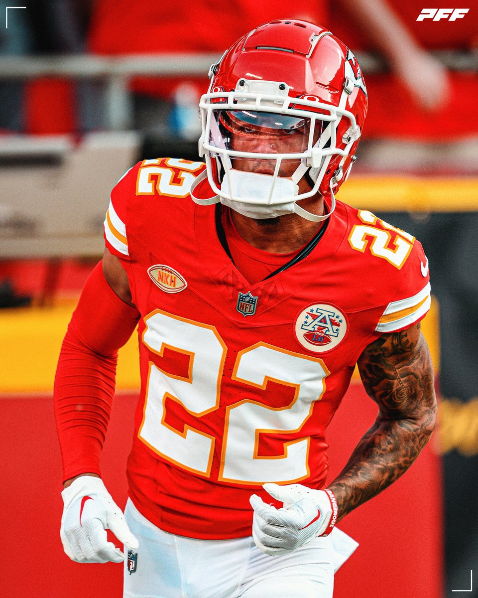PFF_Chiefs's tweet photo. Trent McDuffie vs. the Eagles:

87.6 PFF grade 
2 sacks
1 forced fumble
1 reception allowed

📈 https://t.co/YO6bkvL157