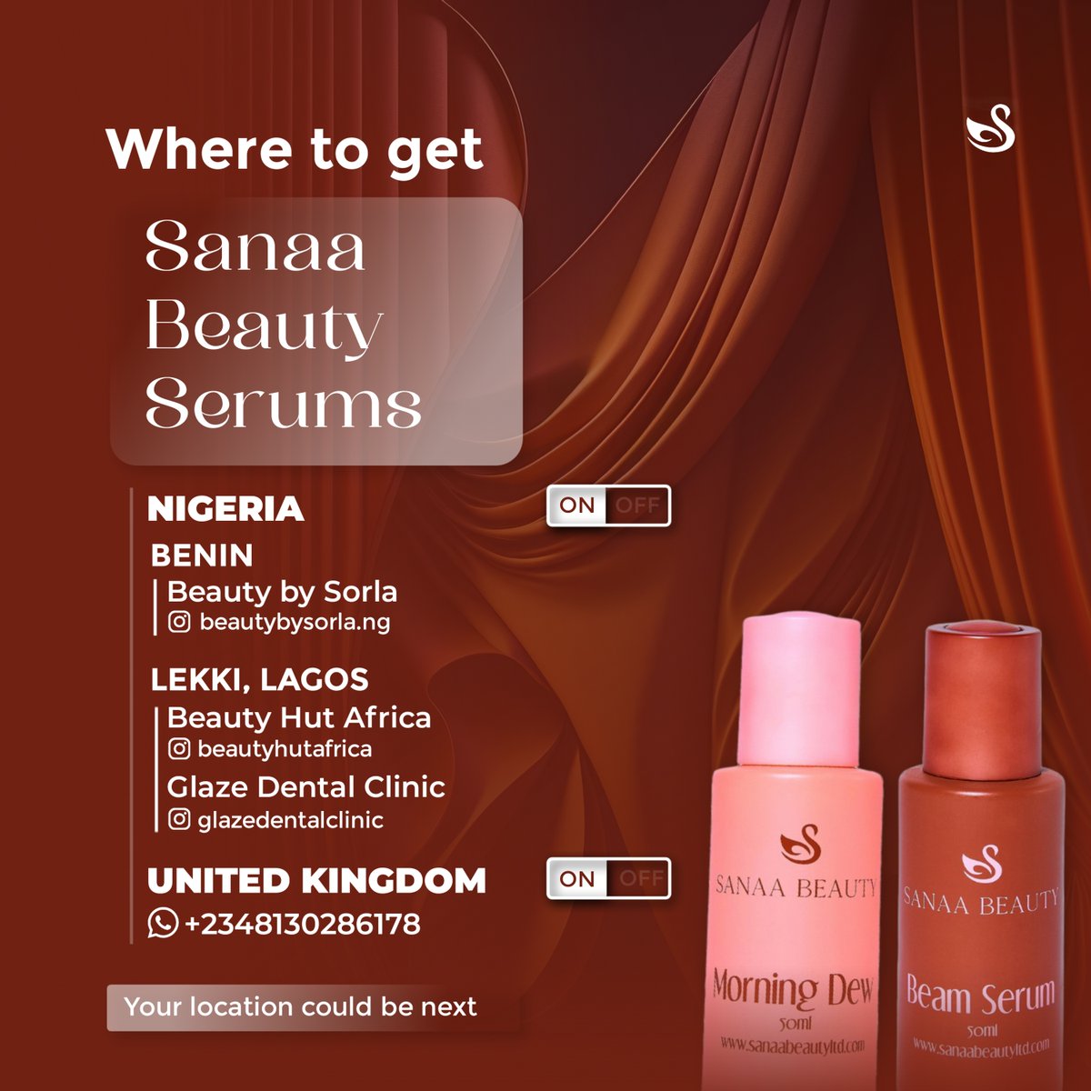 Sanaabeautyltd's tweet image. From the vibrant vibes of Benin to the chic streets of Lekki, the charming corners of the United Kingdom and straight to your fingertips through our website!

This Black Friday and beyond, Sanaa Beauty serums are just a click away!

Order yours today!

#SanaaBeauty #SerumMagic