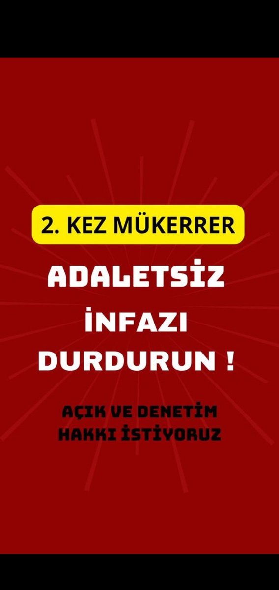 4/4 çift mükerre zulmü bitmeli artık!
      İnfaz düzenlemesi isitiyoruz! 

🙏🏼🌼🙏🏼🌼🙏🏼🌼🙏🏼🌼🙏🏼🌼🙏🏼🌼🙏🏼 

GeçOlmadan BirlikteAffedin 
Diyoruz 🕊️

<a href="/RTErdogan/">Recep Tayyip Erdoğan</a> <a href="/yilmaztunc/">Yılmaz TUNÇ</a> <a href="/ramazancan0071/">Ramazan CAN🇹🇷</a> <a href="/cuneytyuksel_/">Prof. Dr. Cüneyt Yüksel</a> <a href="/mhamarat52/">Av. Mustafa HAMARAT</a> <a href="/AYMBASKANLIGI/">Anayasa Mahkemesi</a> <a href="/aymconstcourt/">Constitutional Court of Türkiye</a> 🌼🕗