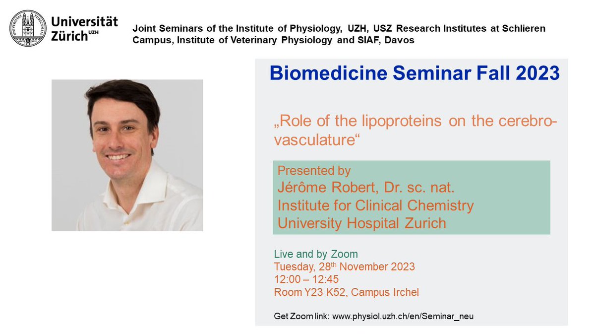 On 28 November, we welcome Dr. Jérôme Robert #Jerome__Robert from the Institute for Clinical Chemistry (University Hospital Zurich) in the Biomedicine Seminar Series at <a href="/UZH_en/">University of Zurich</a>

This joint seminar is hosted by @mikadolab and open to all!

Zoom link: uzh.zoom.us/j/65110053450?…