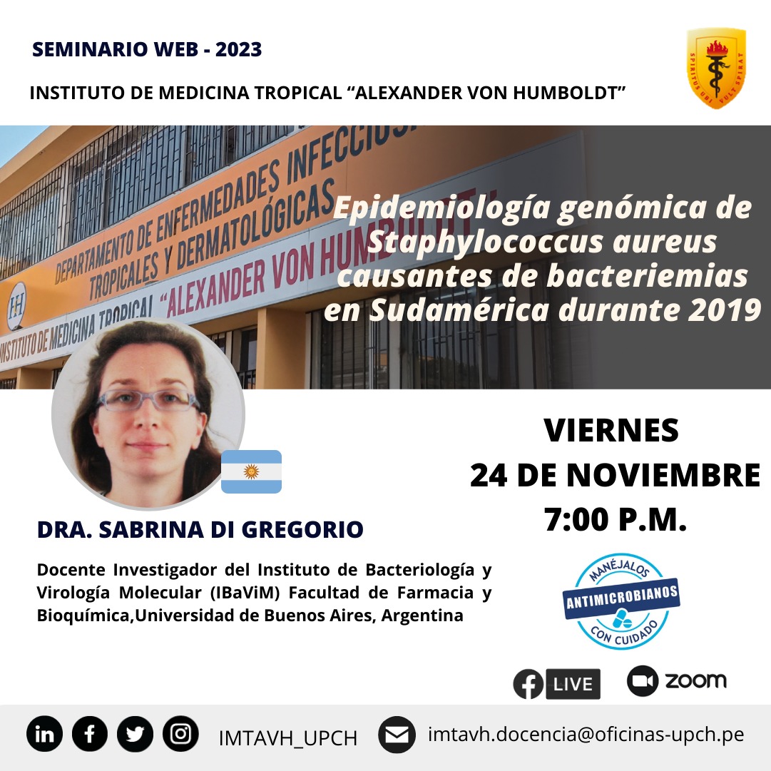 Este viernes, 7 PM hora Perú, estaré dando una charla virtual y gratuita invitada por <a href="/IMTAVH_UPCH/">Inst. de Medicina Tropical Alexander von Humboldt</a>, con motivo de la Semana Mundial de Concientización sobre la Resistencia a los Antimicrobianos #WAAW2023. Los esperamos!
*Inscripciones:* bit.ly/3X6Q3By