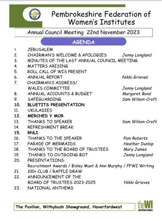 So our Pembrokeshire Federation Of WIs ACM is underway👍😁🥳