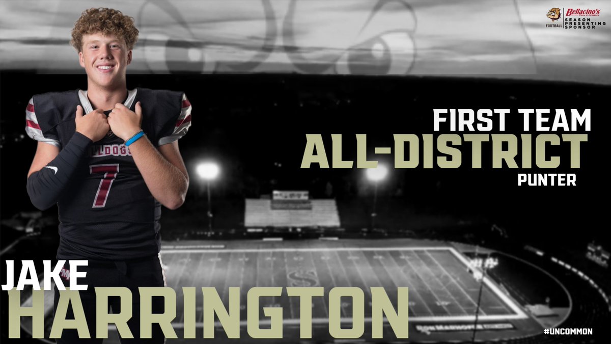 Congrats to <a href="/J_harrington7/">Jake</a> on being selected to FIRST TEAM All-Northeast Inland District for Punter in addition to being our QB as a sophomore. GO BULLDOGS!