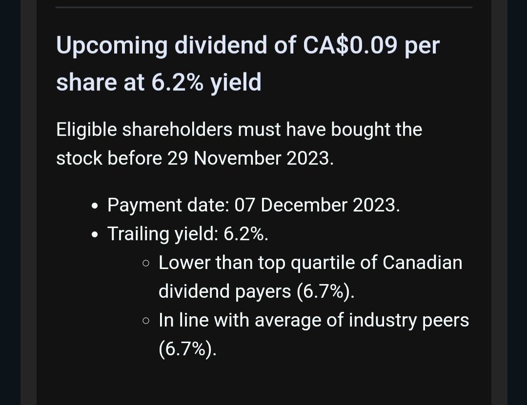 Upcoming dividend of CA$0.09 per share for RioCan Real Estate Investment Trust.

$Rei.un