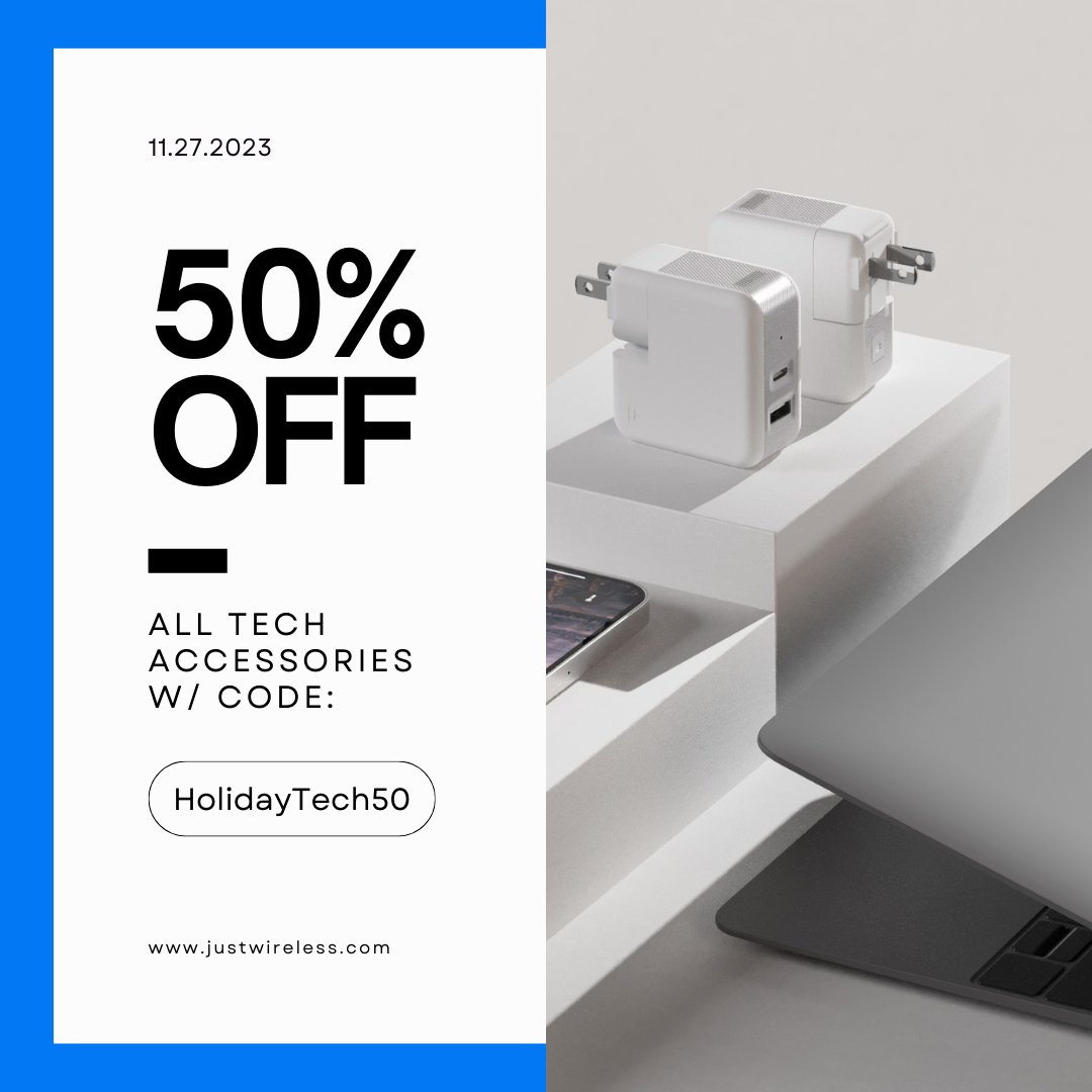 JustWirelessUS's tweet photo. 🤑 LAST CHANCE for 50% off at Just Wireless! 🤑

Our BIGGEST sale of the year ends tonight! Use code HOLIDAYTECH50 to save 50% sitewide!

https://t.co/b6gMaAcHGI

#CABLE #portablecharger #techaccessories #chargers #chargingcable #travelaccessories #iphonecharger #PowerBanks https://t.co/453ylr6w4M