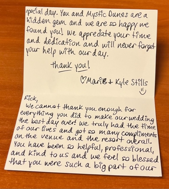 it's always nice to receive a good, old-fashioned, handwritten thank you card! We are so happy to be apart of their big day! 🤍💍

Email Rick for more information regarding our wedding offerings - Rick.Martin@hgv.com! #WeddingWednesday