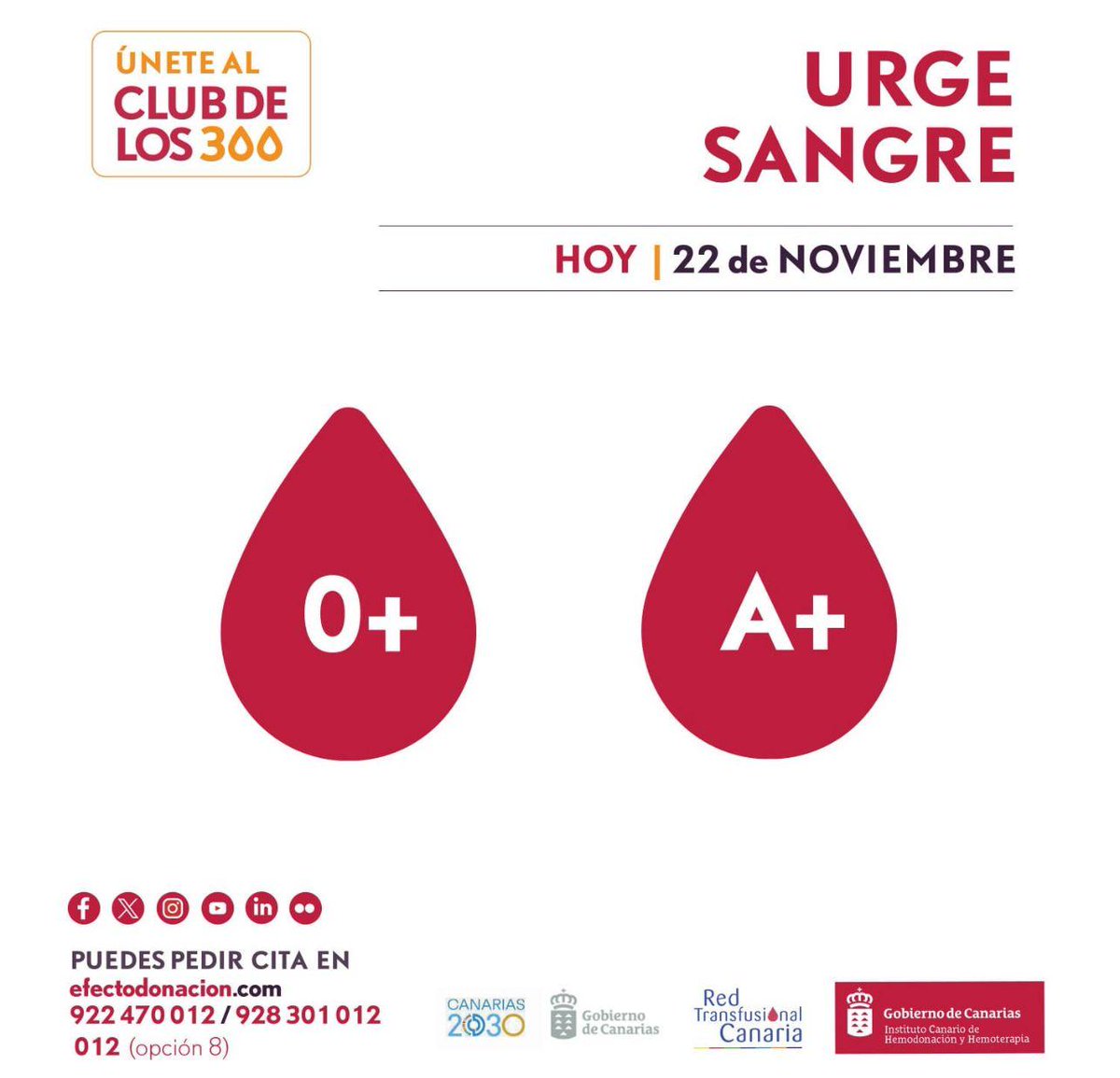 ceoetenerife's tweet photo. Las reservas de sangre 0+ y A+ en Canarias están en niveles críticos. CEOE Tenerife se une al urgente llamamiento de estos grupos sanguíneos para que acudan a donar y eviten el aplazamiento de operaciones urgentes. Consulta los puntos de donación en https://t.co/zdKUOKMmGF https://t.co/5mqQDqxREy