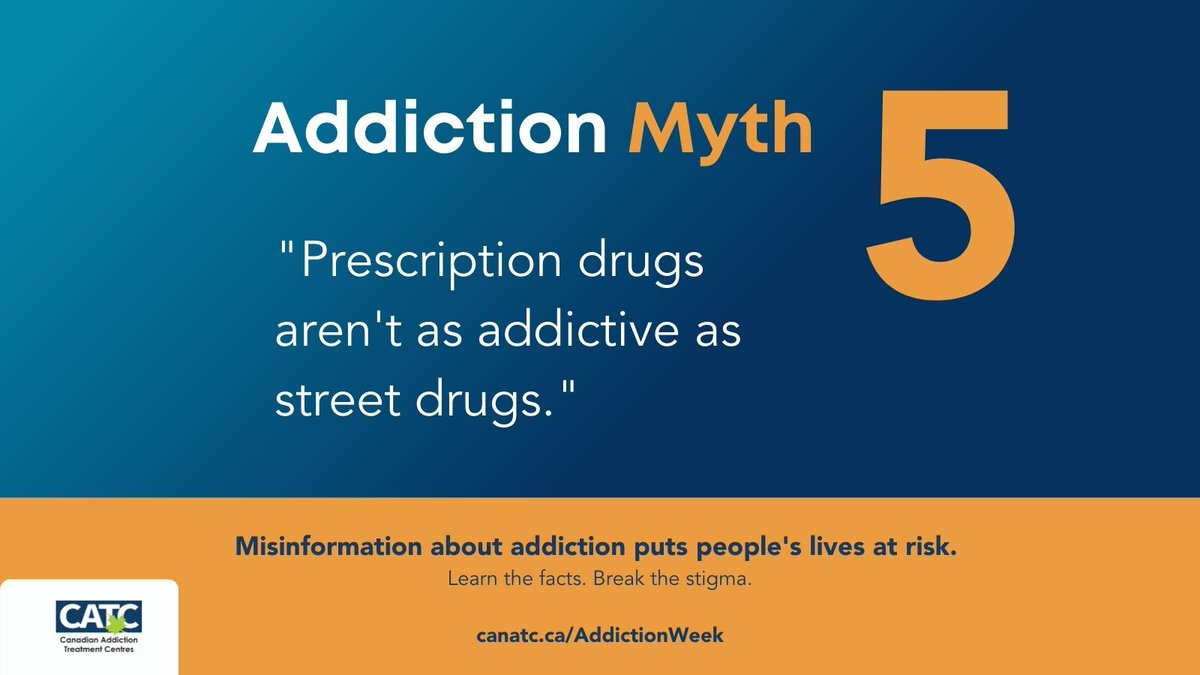 Learn the facts about addiction this #NAAW2023. Many people develop #substanceusedisorder from prescription drugs for medical reasons like recovering from a surgery.  

Help break the #Stigma so more people feel comfortable finding help. #StigmaEndsWithMe

canatc.ca/addiction-awar…