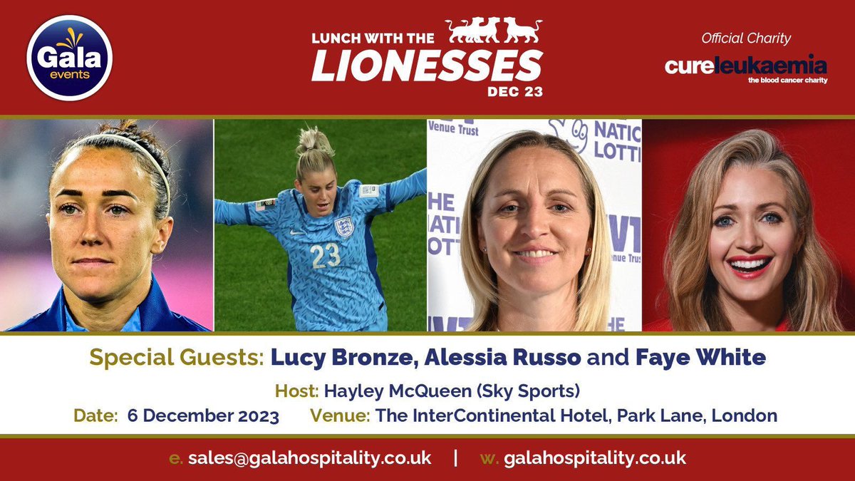 Looking forward to the @GalaEventsUK lunch on 6 Dec with @LucyBronze and @Faye_White. See you there🦁 Book here to join: bit.ly/LunchwithLione…