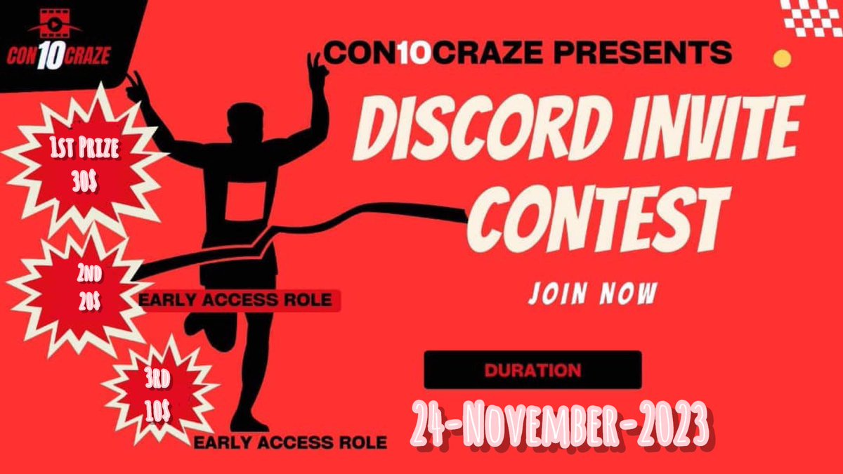 con10craze's tweet photo. 🚀 Get ready for the ultimate contest at @con10craze starting Nov 24th! 
-Join our Discord
- Invitee should remain active, and reach Level 15 for a chance to win big! 🎉 

Don't miss out on the excitement and prizes 
#ContestAlert #Con10craze #LevelUp
#Nftcontest https://t.co/ZZlAzQugTD