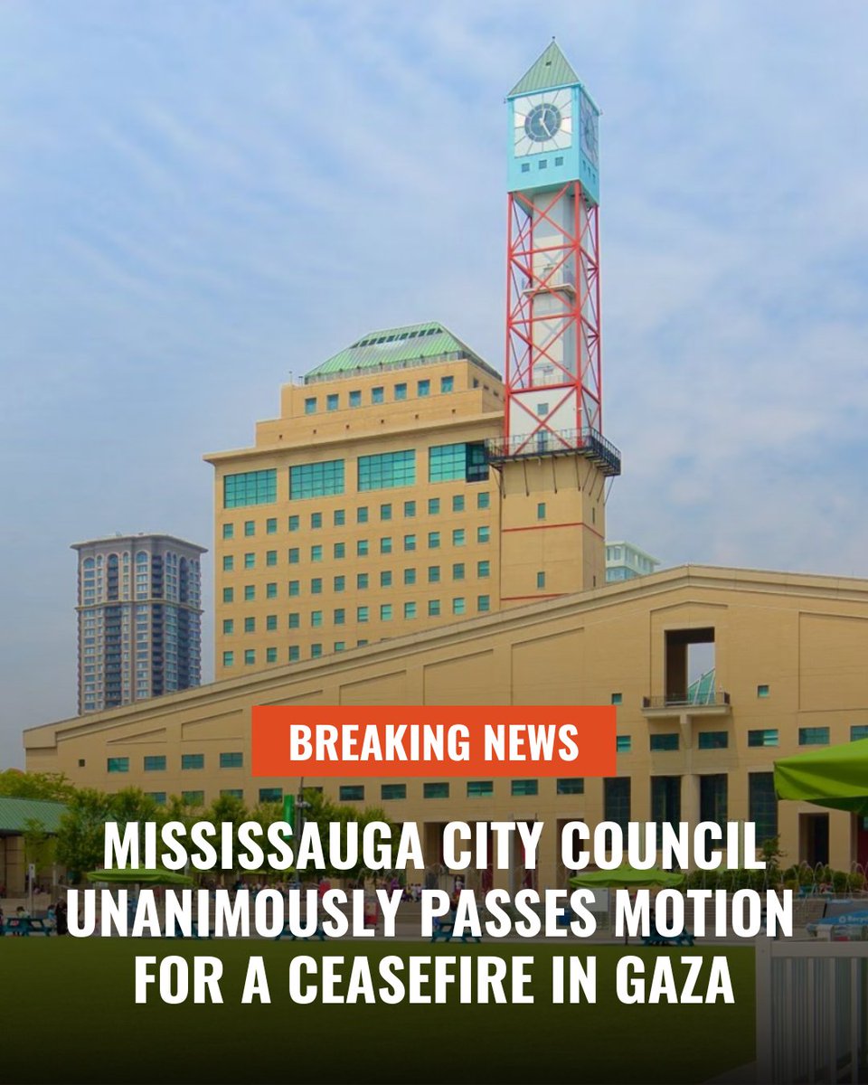 The chorus for peace in the Gaza Strip grows larger and louder. 

#Mississauga, Ontario has added its voice to this wave of peace.

Joining leaders and governments across #Canada in calling for a permanent #ceasefire. 

It is time for Canada to become a global leader in calling
