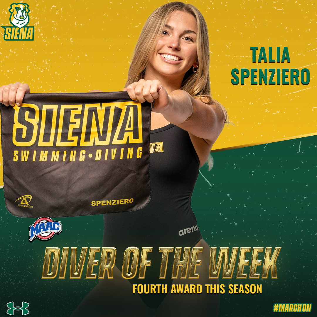 🏊🏅 Make it 3⃣ straight #MAACSwim Diver of the Week awards for @Siena_SwimDive's Talia Spenziero! 👏👏 📰 shorturl.at/stGR3 #MarchOn x #SienaSaints x #NCAASwim