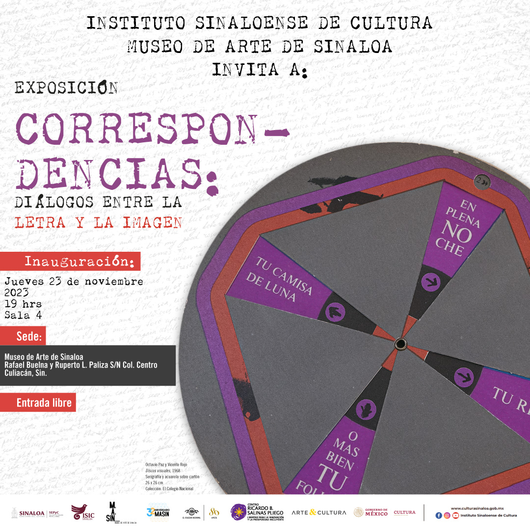 ¡Seguimos festejando el 32 Aniversario del MASIN!
Todos invitados a la exposición "Correspondencias: Diálogos entre la letra y la imagen". Una interesante muestra que incluye trabajos de escritores mexicanos que han incursionado de diversas maneras en el lenguaje plástico.