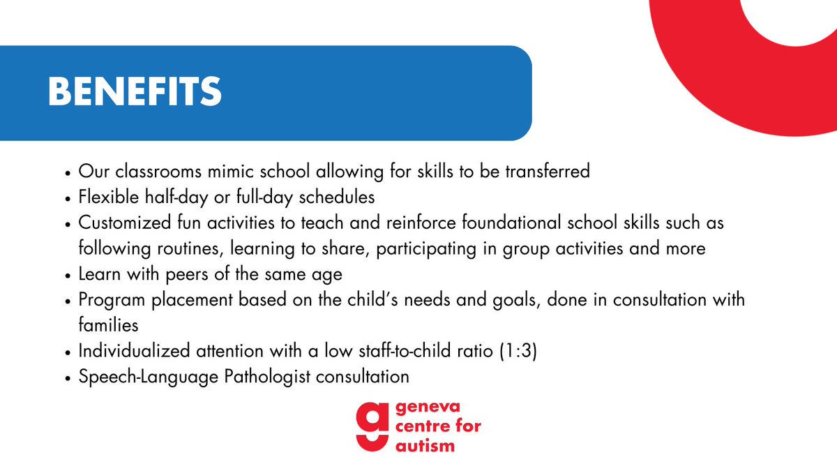 Geneva_Centre's tweet image. Social skills, following routines, and functional communication are essential skills to help engagement in the traditional school environment and our program has been setting up children for success for years 🙌

Find out more at bit.ly/3GbZN7p
#AutismPrograms
