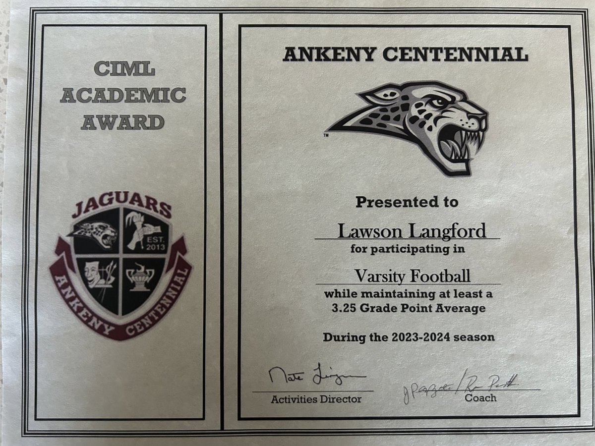 Senior banquet over! College ready!
Academic All State Selection
Team “Oil Can Award”
2nd Team All District 
Academic Award