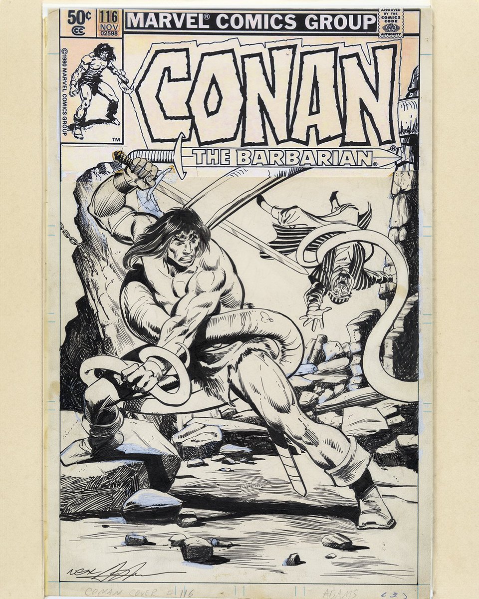 PUG_Worldwide's tweet photo. This book will include several pages from the famed Conan #37, drawn by Adams, and more, including the cover of Conan #116, with Adams’ inks over Big John Buscema, as well as one of Adams’ glorious paintings, Savage Tales #4. https://t.co/DT6N9lmRlv