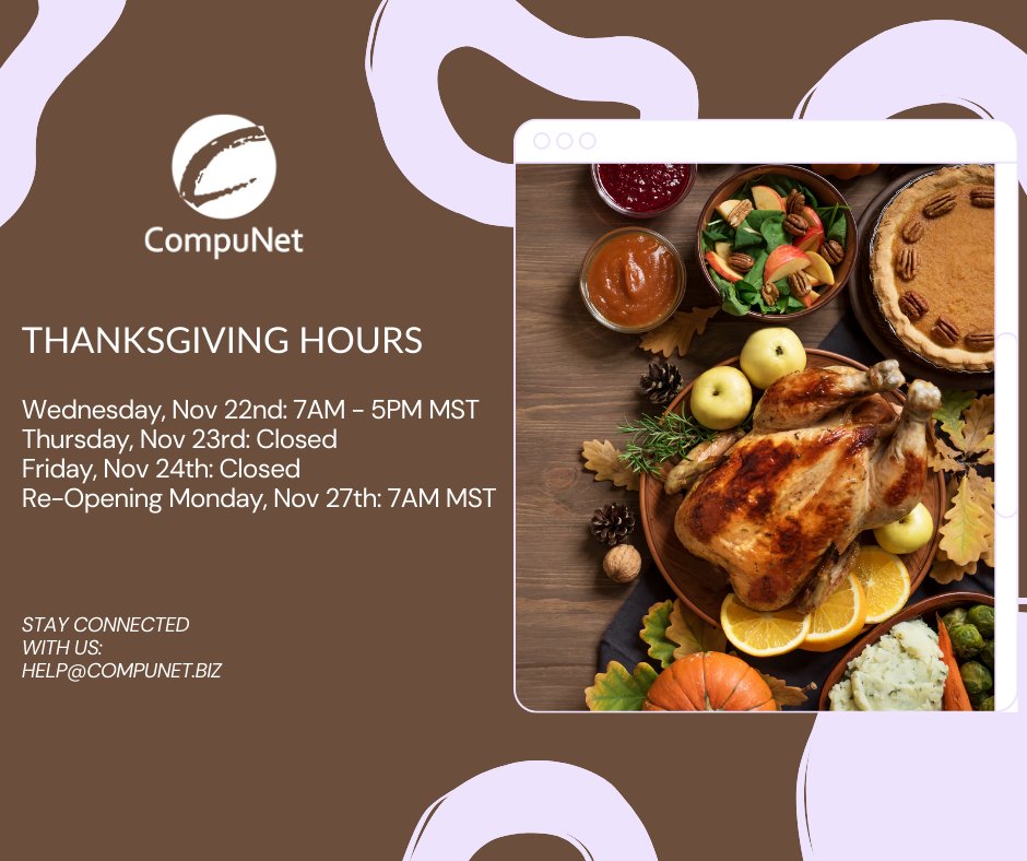 Thanksgiving Hours: officially on a food coma schedule! 
.
.
.
#TurkeyTime #engineerled #thankful #thanksgiving #compunet #crossroads #turkey #gemstone