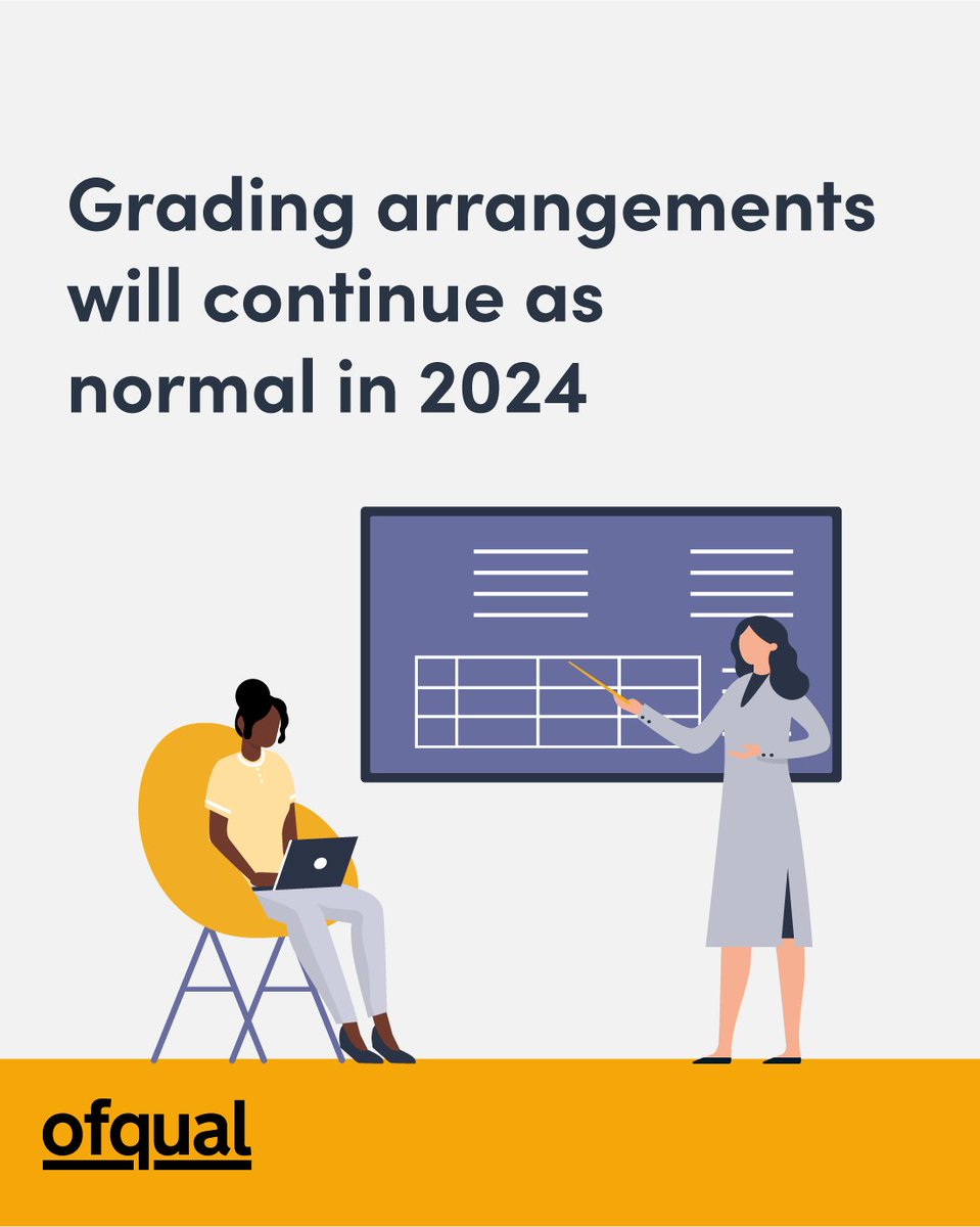 Grading arrangements for GCSEs, AS, A levels, T levels and vocational and technical qualifications such as BTECs will continue as normal in 2024. Find out more in our guide for schools and colleges: ⬇️ gov.uk/government/pub… @educationgovuk @ASCL_UK @AoC_info @SFCA_info