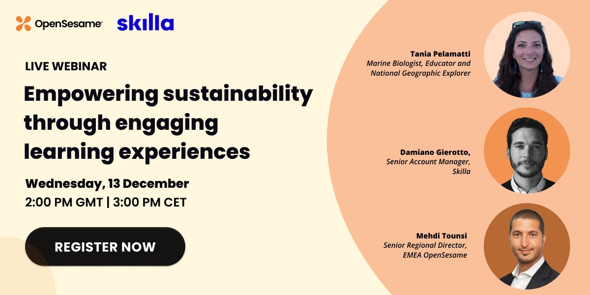 OpenSesame's tweet image. 🌎 Ready to make a difference? Dive into our upcoming webinar with Skilla, &quot;Empowering Sustainability Through Engaging Learning Experiences,&quot; and discover how knowledge can transform the world. Save your spot: bit.ly/47qRe4E 📚 #Sustainability