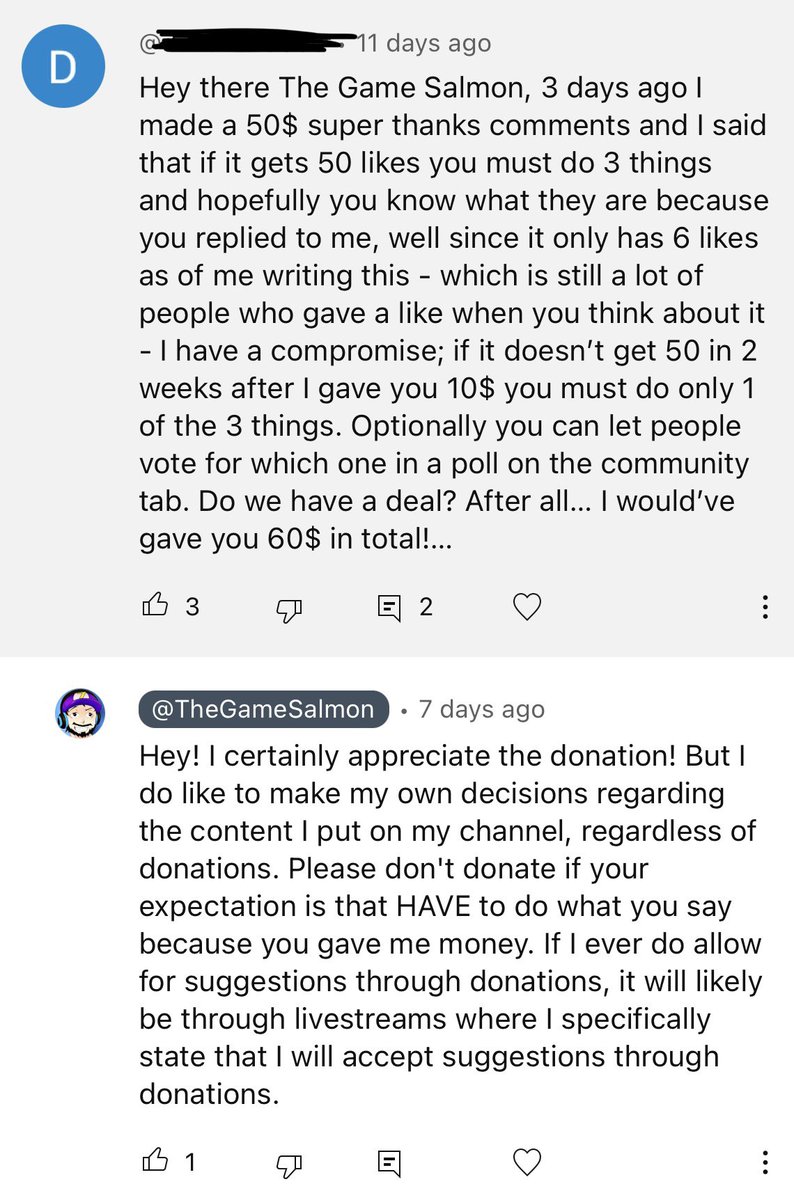 TheGameSalmon's tweet photo. Donations are never expected but ALWAYS appreciated! I do my best to shout out donations in streams and reply to comments. That being said… 

Donating to your favorite content creator does NOT mean you have control over them and their content. Don’t donate if that’s your goal. https://t.co/31tLH00pJQ