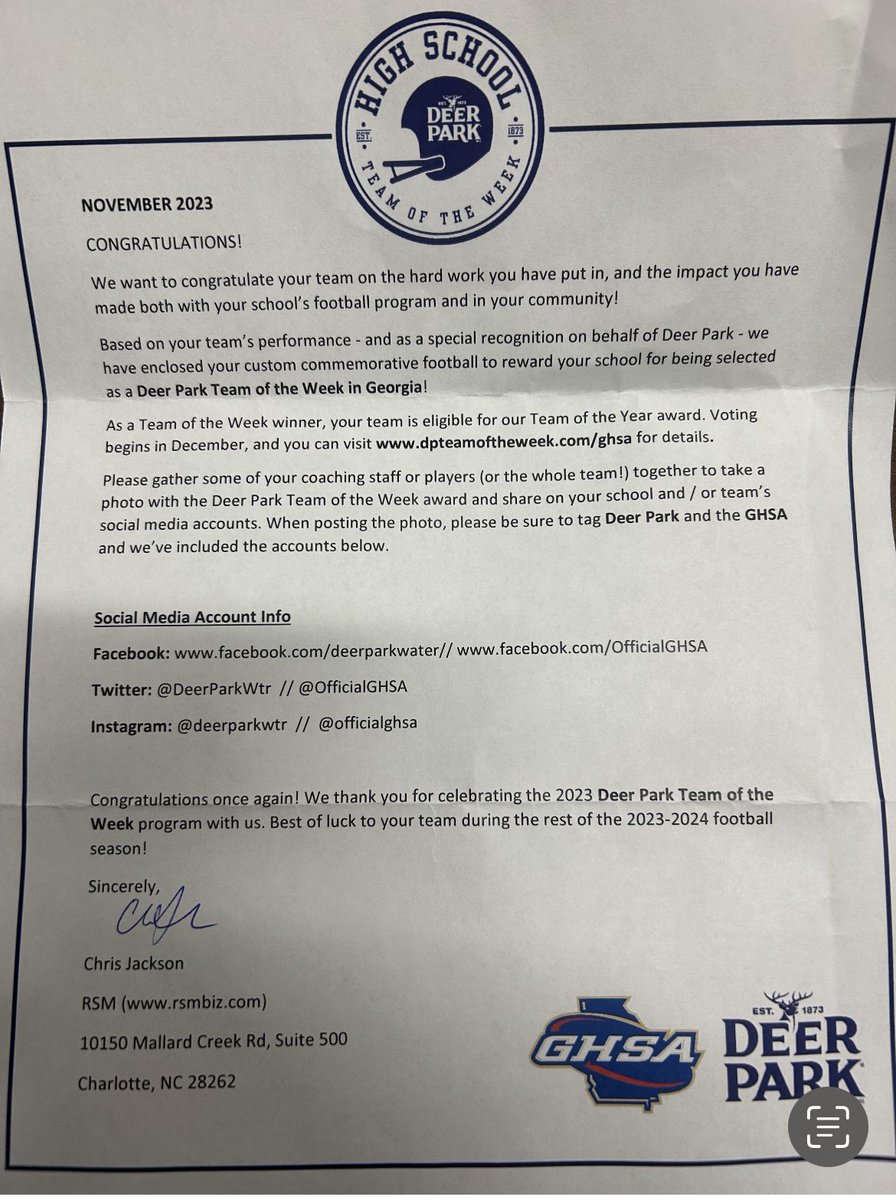 FootballHvj's tweet photo. Jenkins High School Football Team Is The Deer Park Water GHSA Week 14 Team Of The Week In The State Of Georgia Win Vs. Dutchtown High. Thank You @DeerParkWtr @OfficialGHSA @coachtwelch1 #ItsOnlyTheBegining https://t.co/asEtpiBMOU